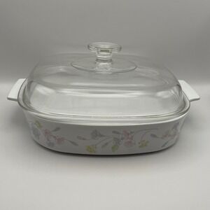 Vintage CorningWare Pastel Bouquet Square‎ Baking Dish with Glass Lid See NOTE